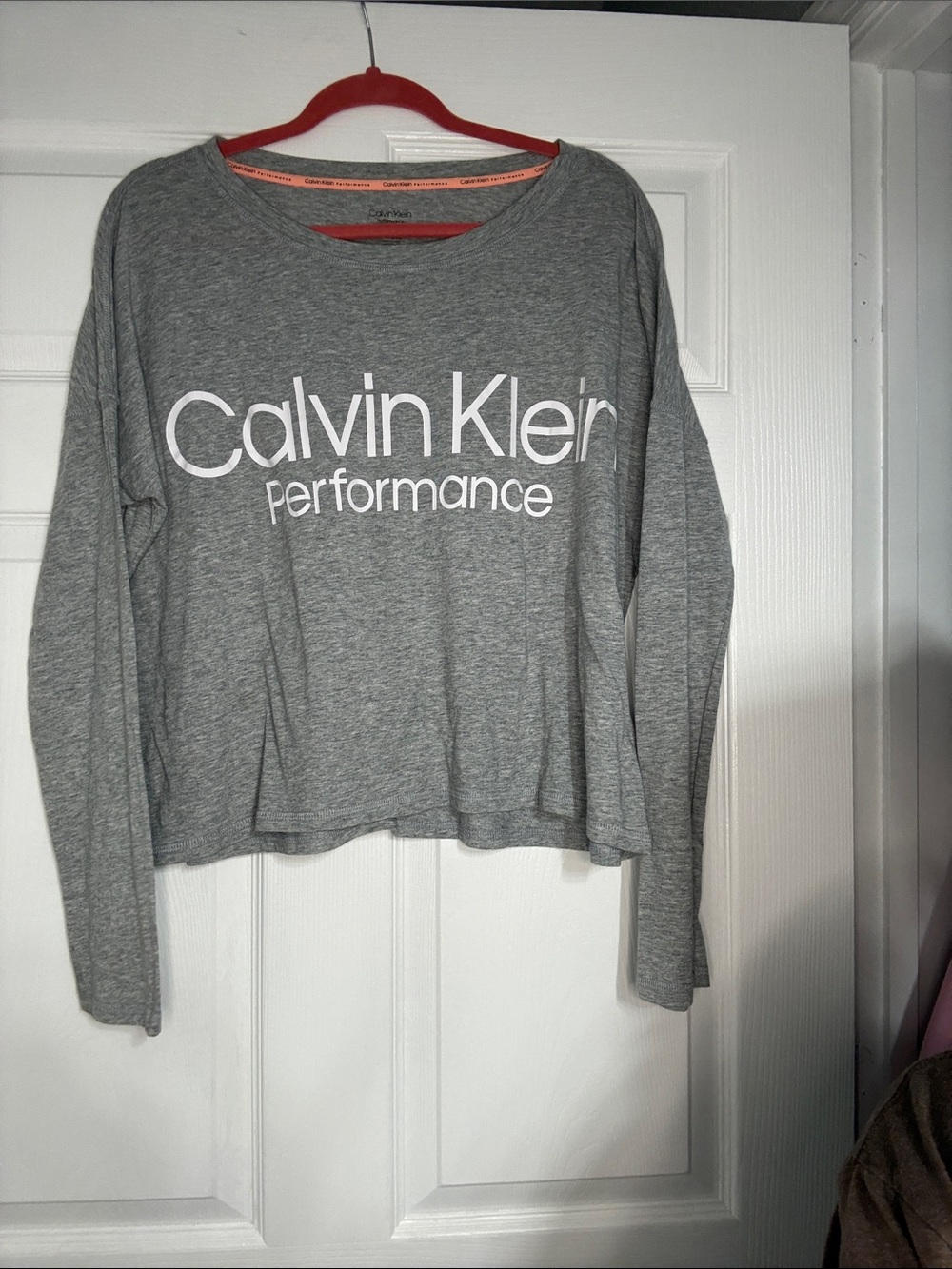 Calvin Klein Gray Heather Long Sleeve Logo Top